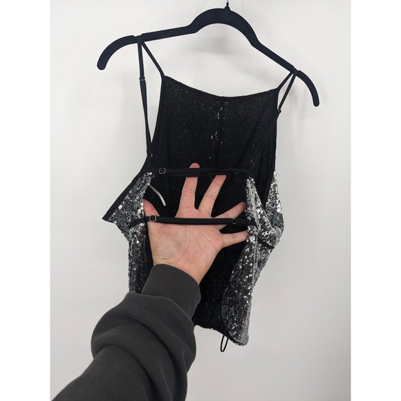 Free People James Sequin Top Womens Medium Silver Black Sparkle Party Night Out‎ - Picture 3 of 9